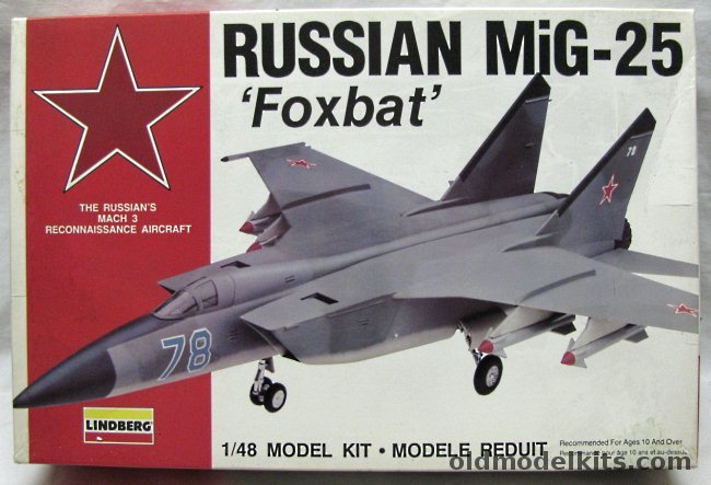 Lindberg 1/48 Mig-25 Foxbat Interceptor, 75002 plastic model kit